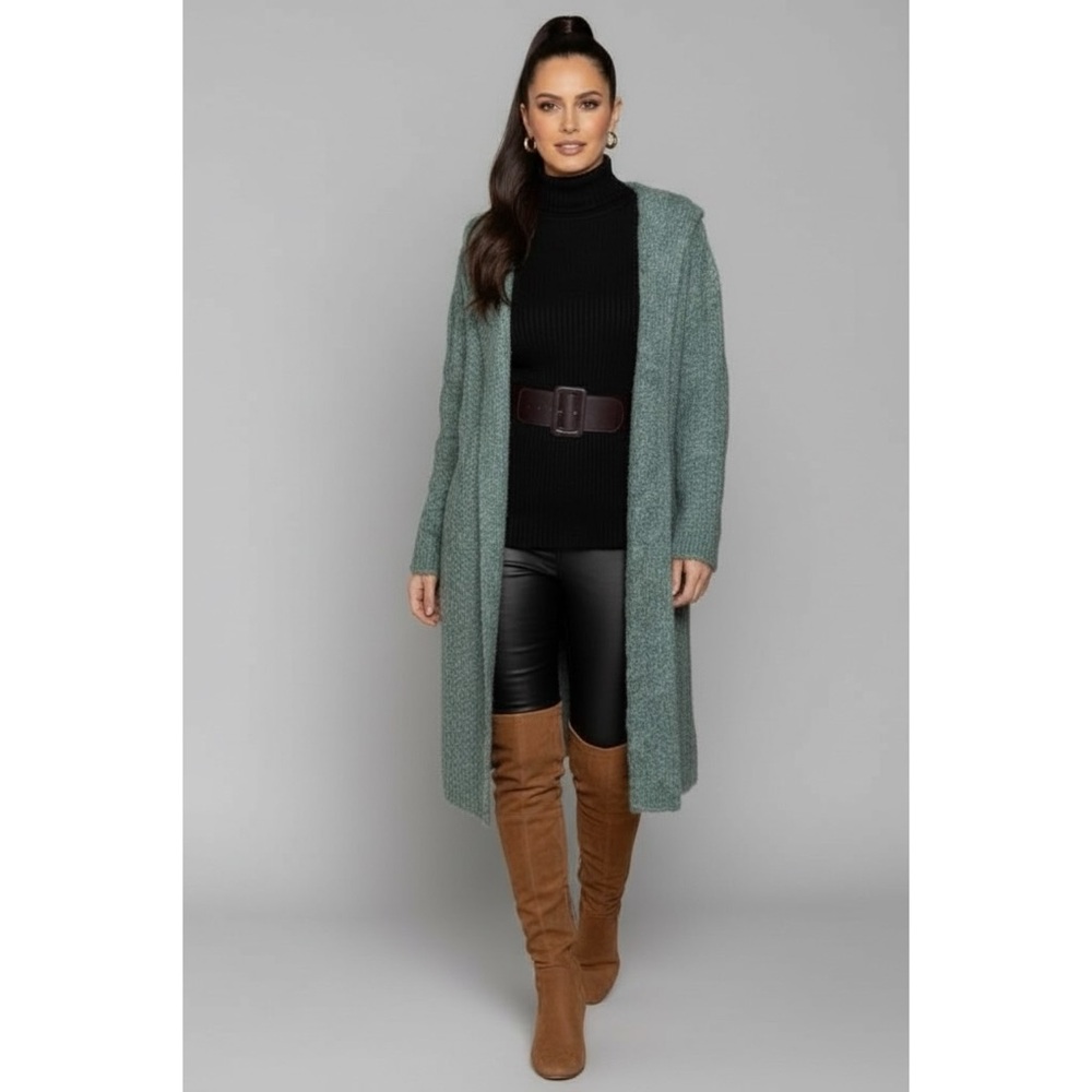 POL Sage Green Hooded Cardigan | Plush Fuzzy Long Knit Coat - Picture 6 of 8